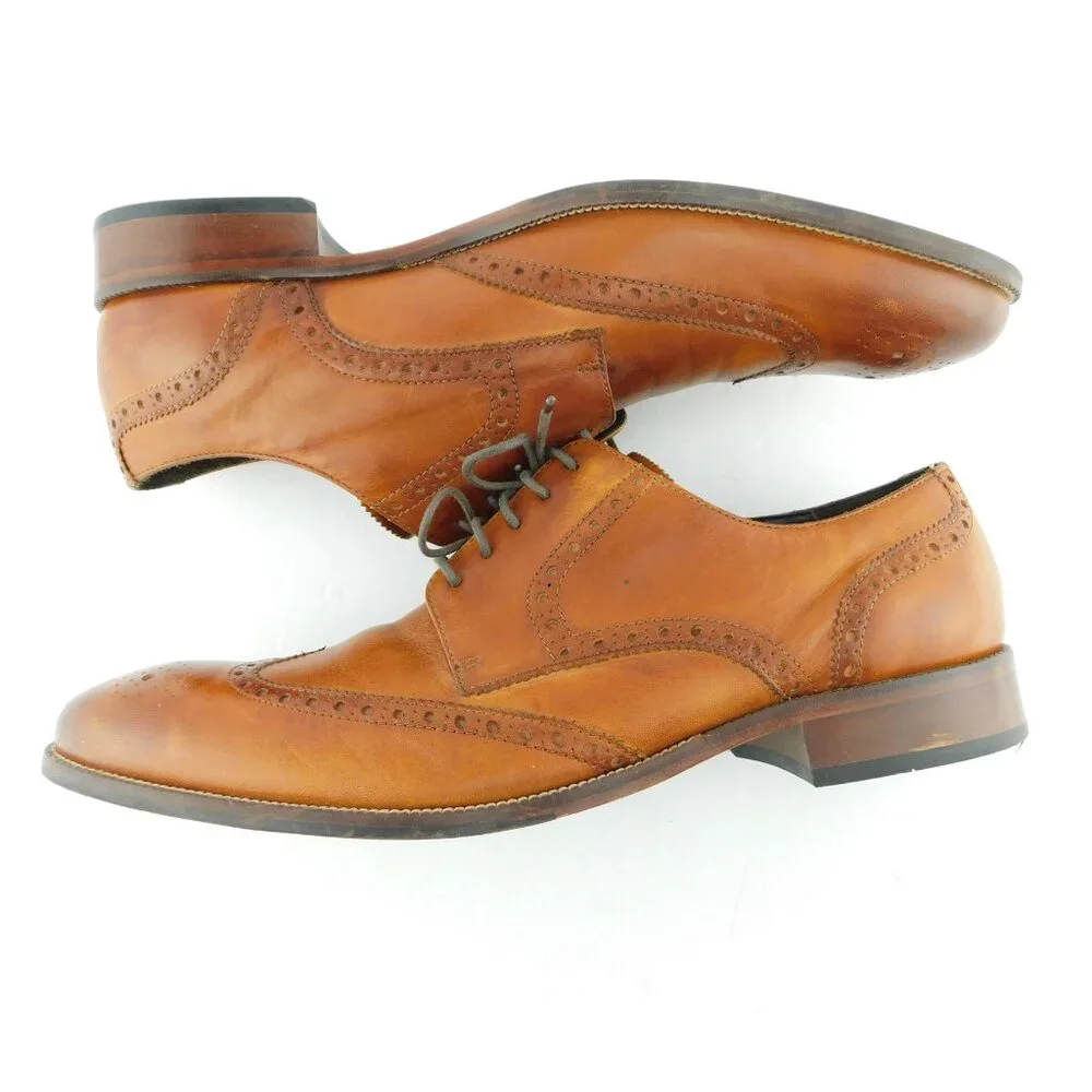 COLE HAAN Cognac Brown Leather Wingtip Lace-up Oxfords Shoes 13